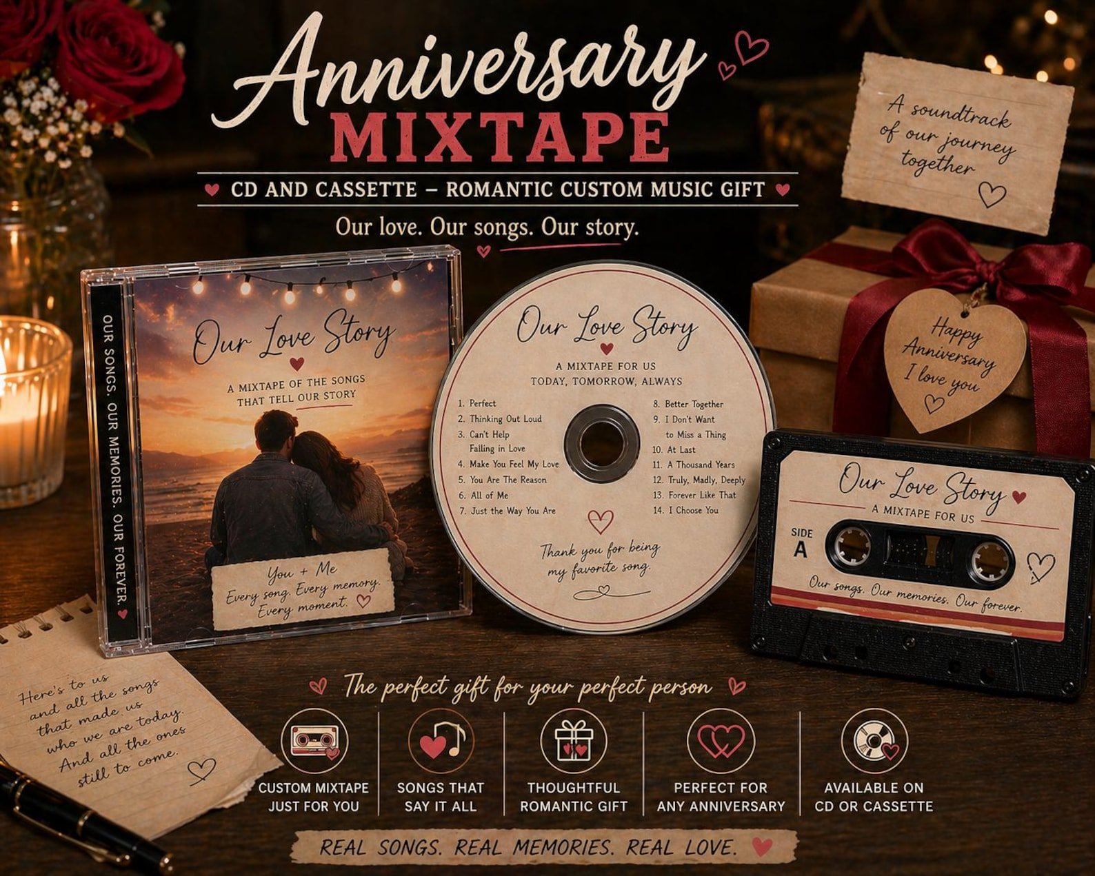 Custom Mixtape CD and Cassette anniversary gift
