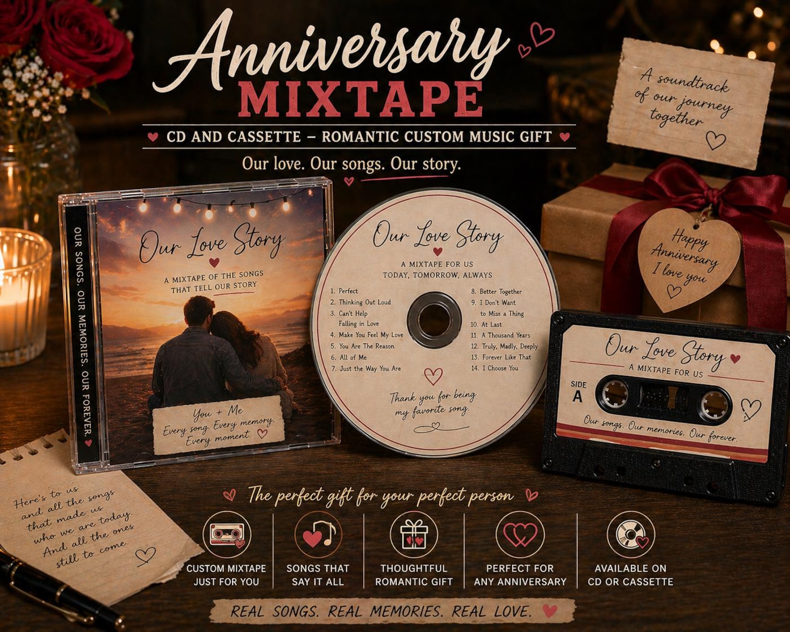 Custom Mixtape CD and Cassette anniversary gift