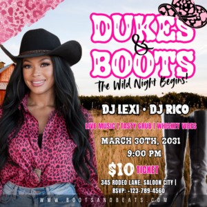 Party flyer bundle sample: Dukes and Boots
